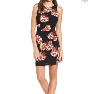 NWT Leith Side Ruched Floral Sheath Mini Dress Sleeveless Women's Black Size L